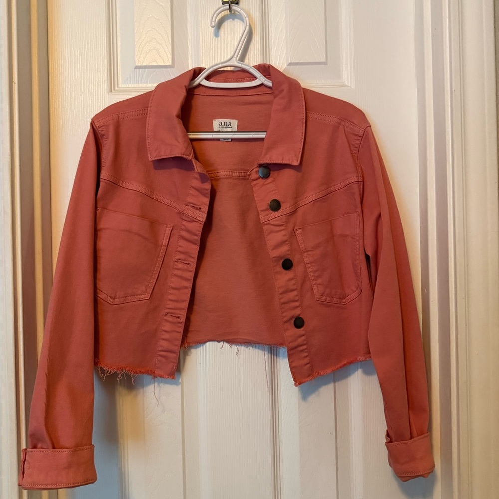 Pink/ coral Cropped Denim Jacket
